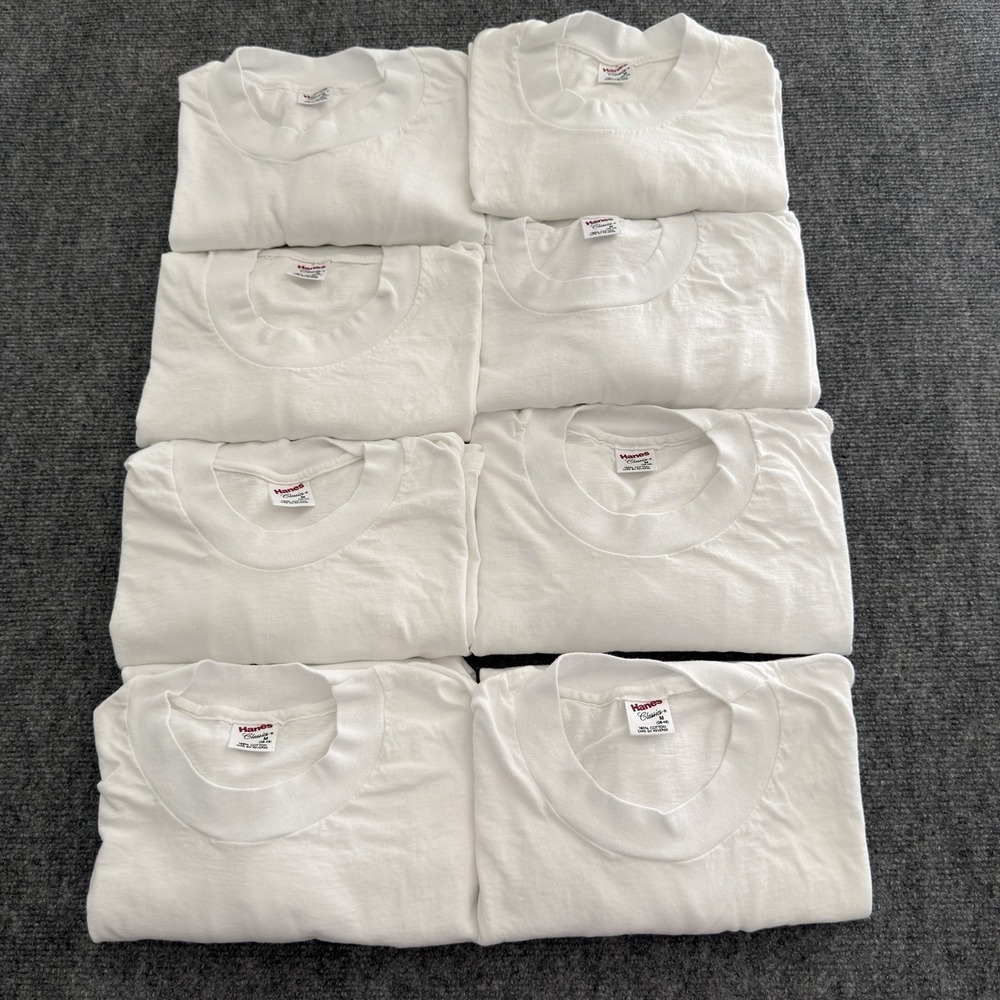 Vintage 90s Hanes Classics Blank White T-Shirts Lot of 8 USA Made Size Medium